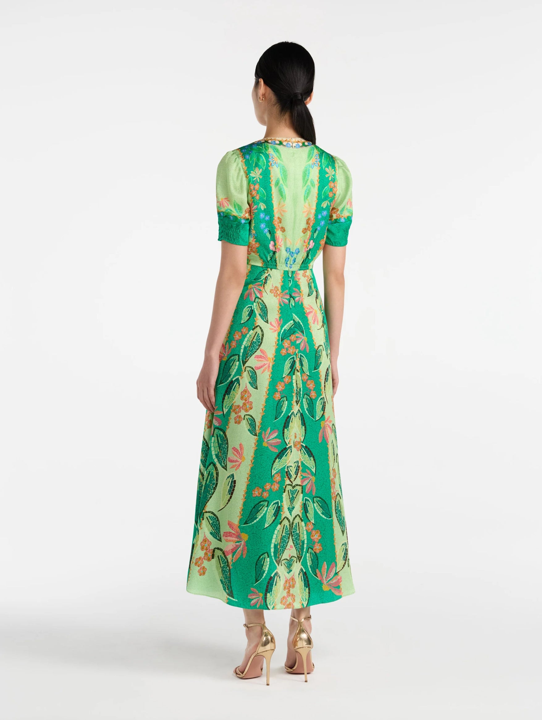 Lea Long Dress in Terrazzo Jade