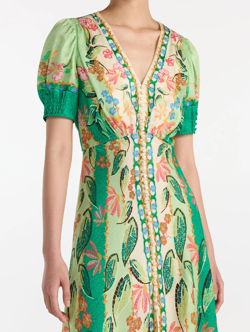 Lea Long Dress in Terrazzo Jade