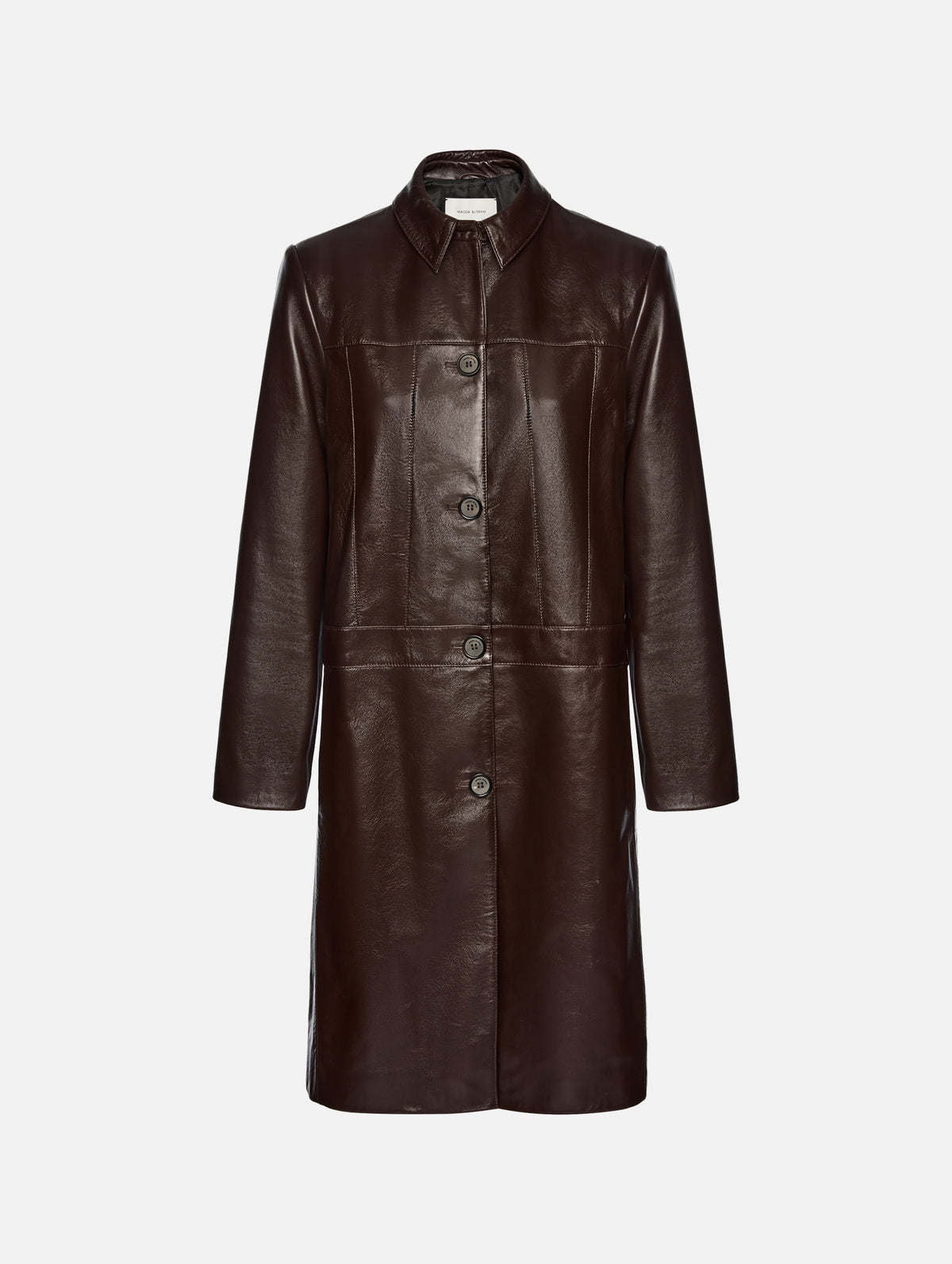 Classic Button-up Leather Coat in Brown