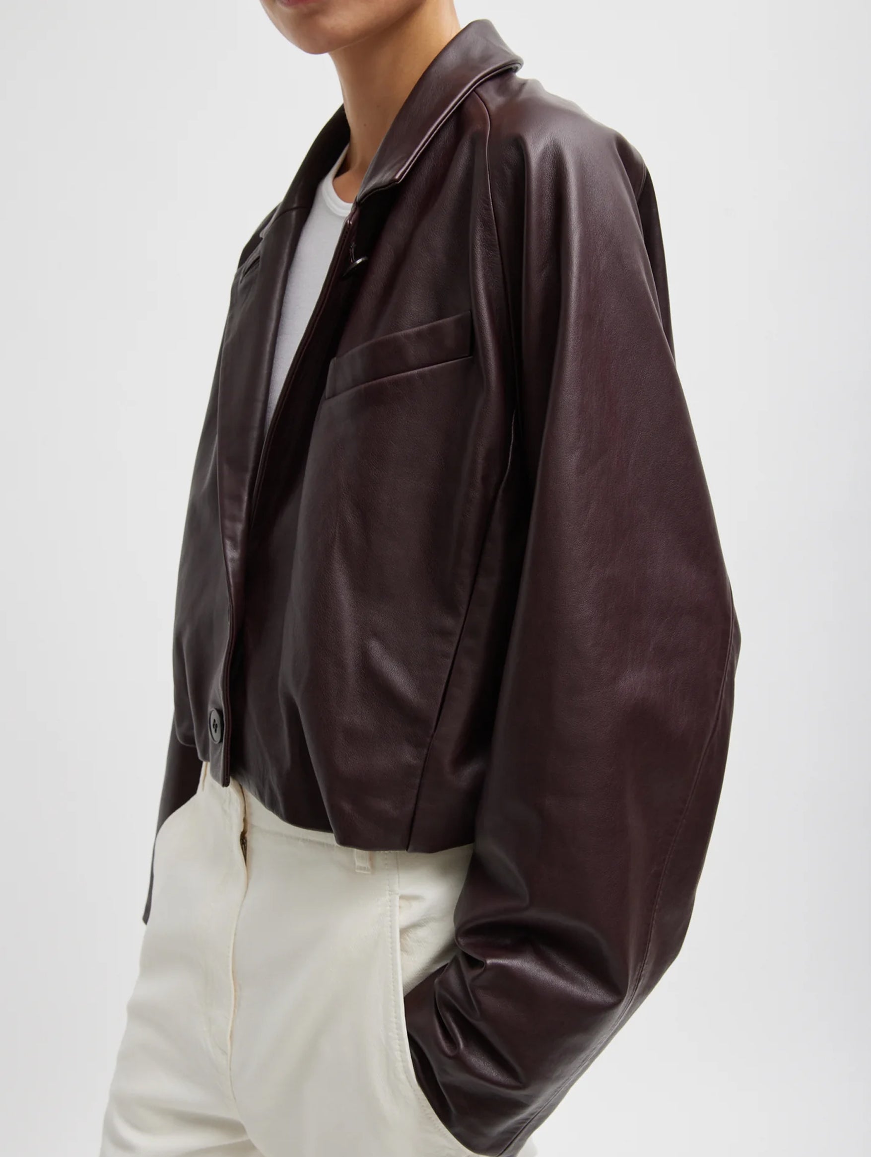 Leather Raglan Sleeve Blazer in Brown