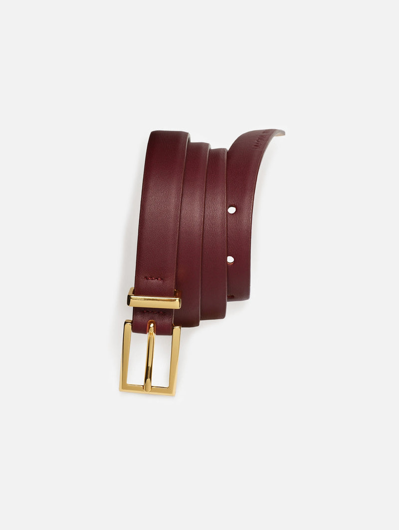 Leather Belt With Rectangular Buckle in Bordeaux