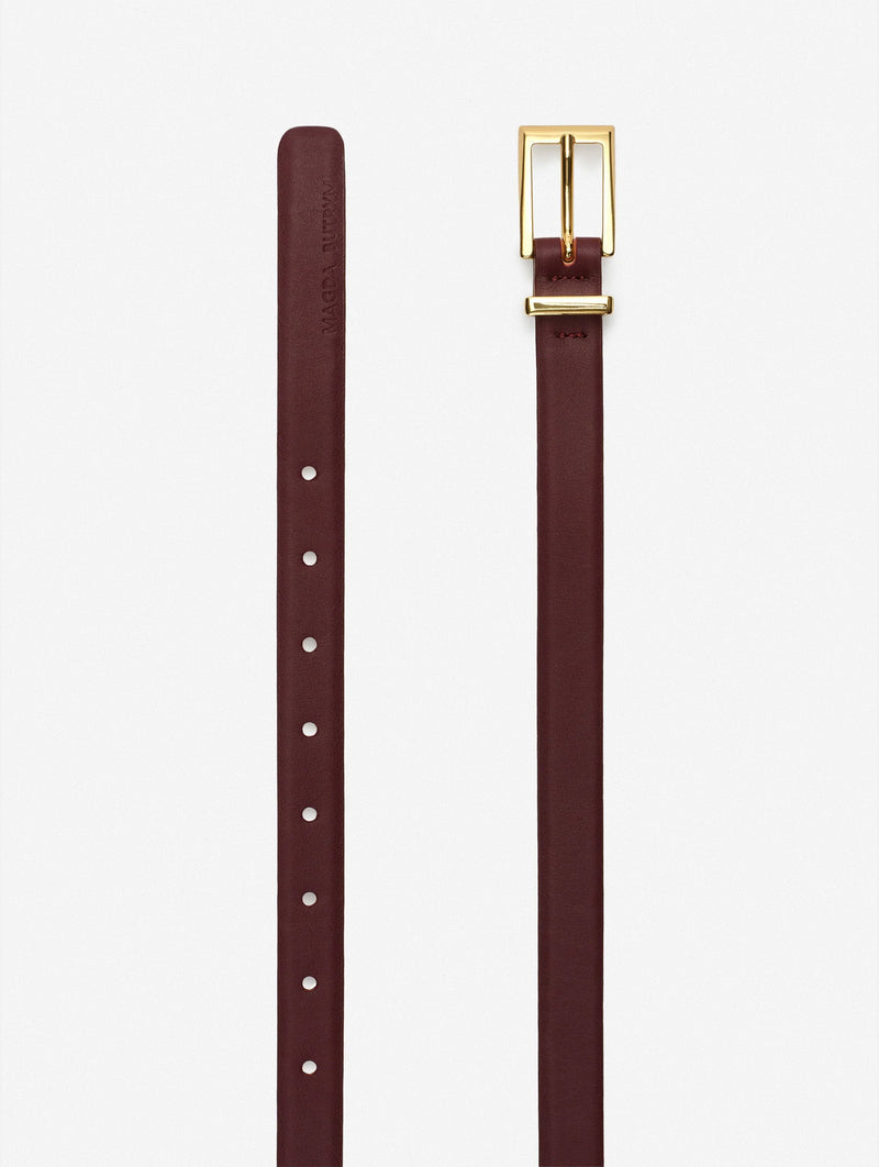 Leather Belt With Rectangular Buckle in Bordeaux