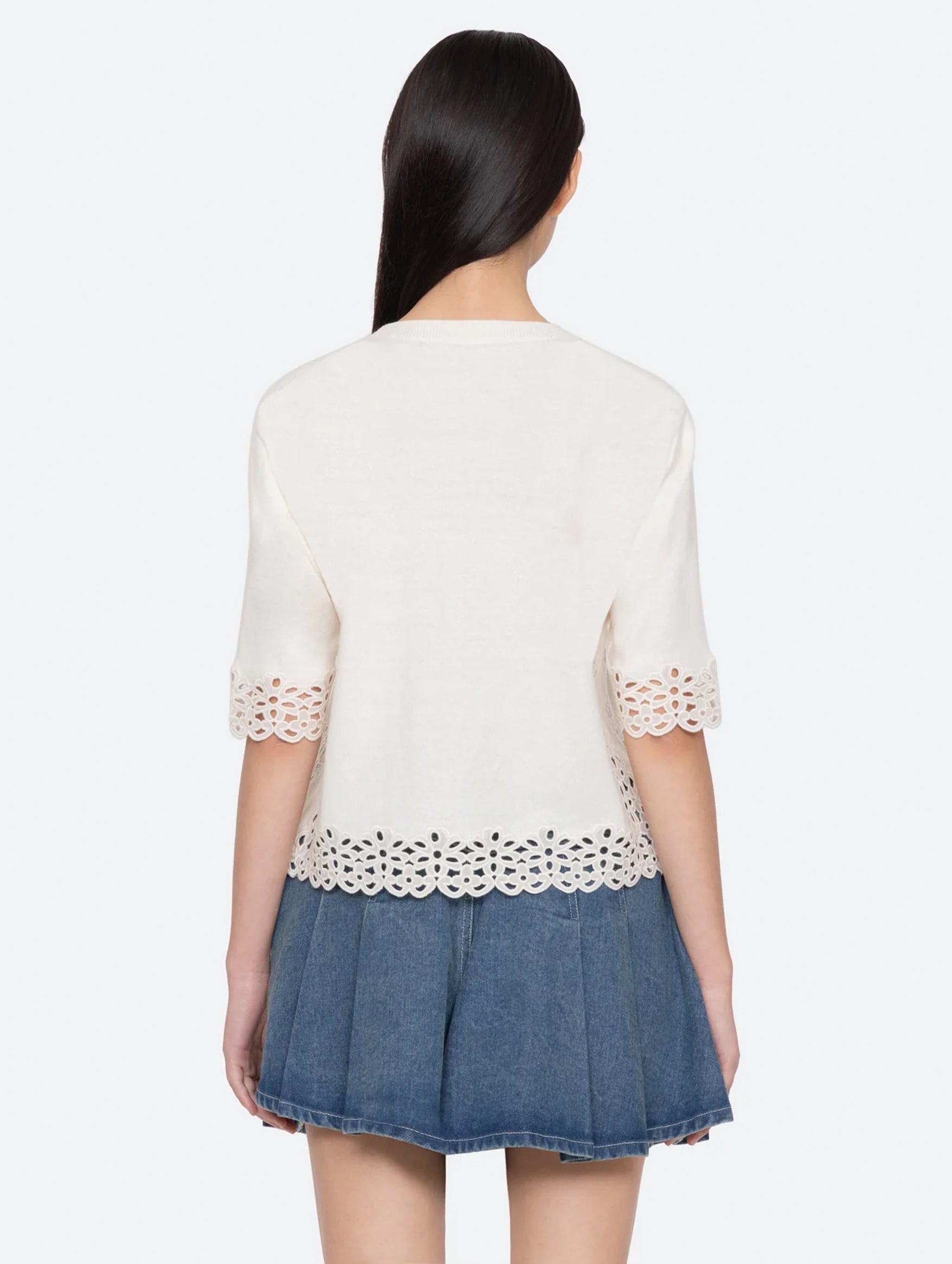 Leila Cotton Eyelet Sweater in Cream