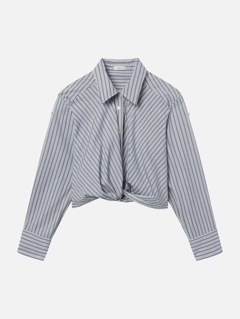 Leo Cotton Top in White and Steel Blue