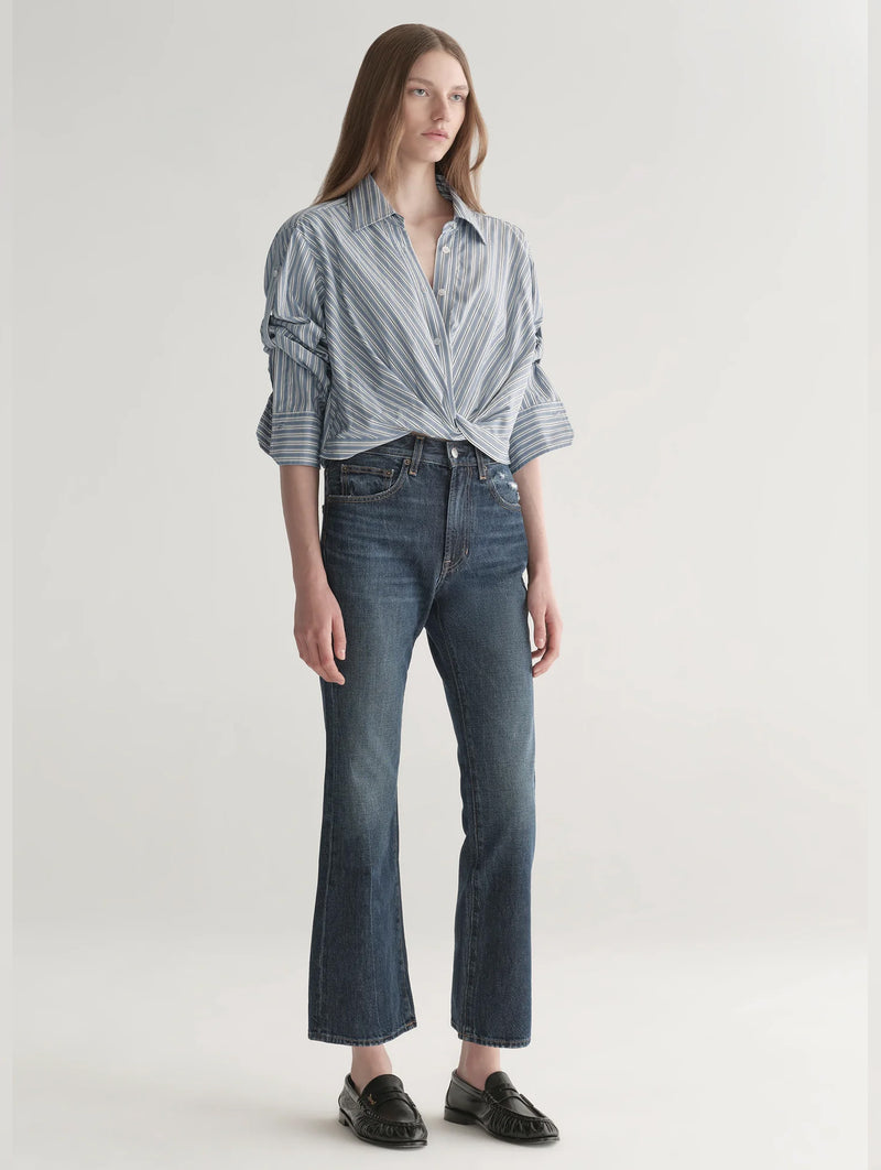 Leo Cotton Top in White and Steel Blue