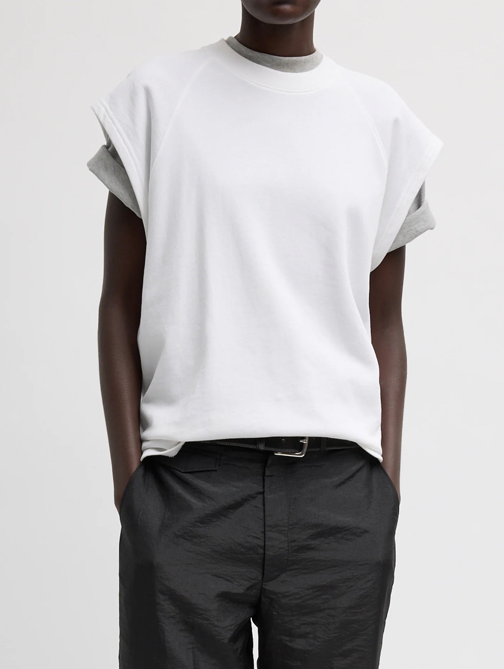 Light Weight Sweatshirting Sleeveless Easy Top in White