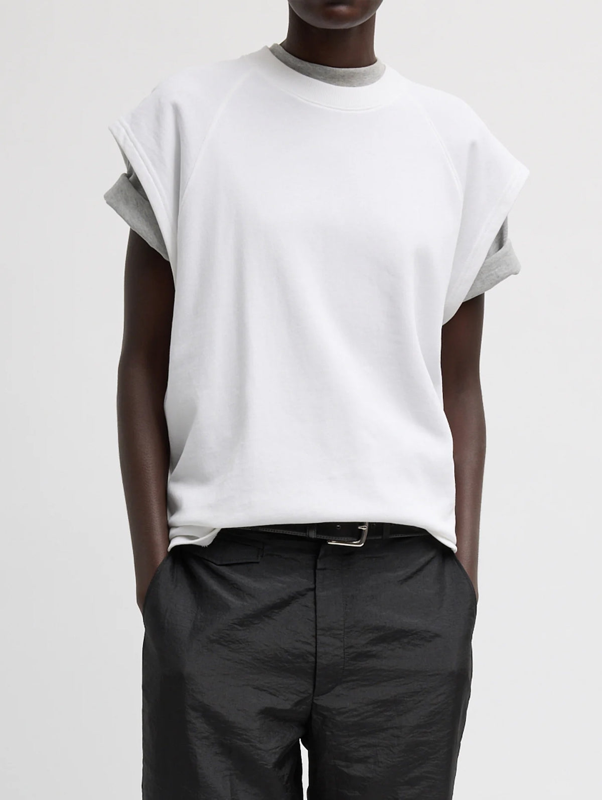 Light Weight Sweatshirting Sleeveless Easy Top in White