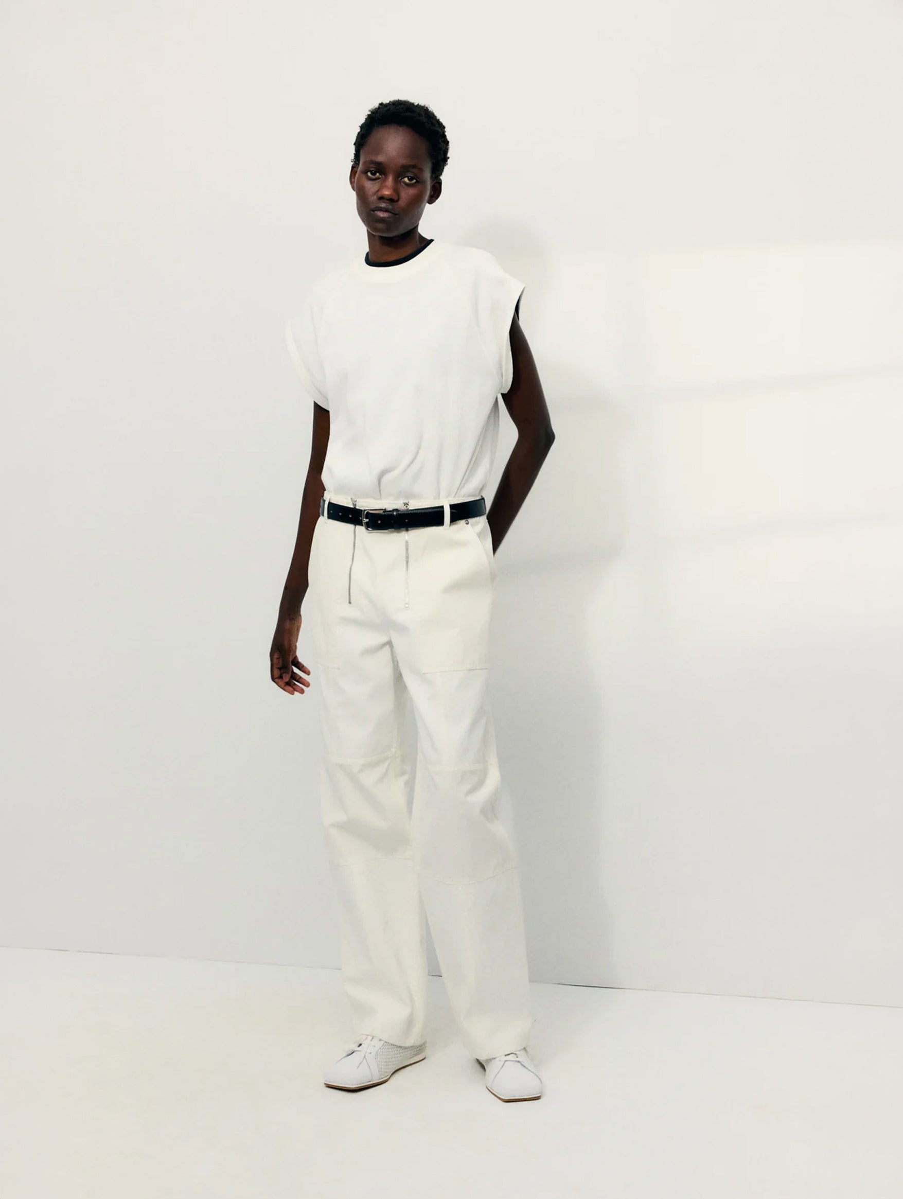 Light Weight Sweatshirting Sleeveless Easy Top in White