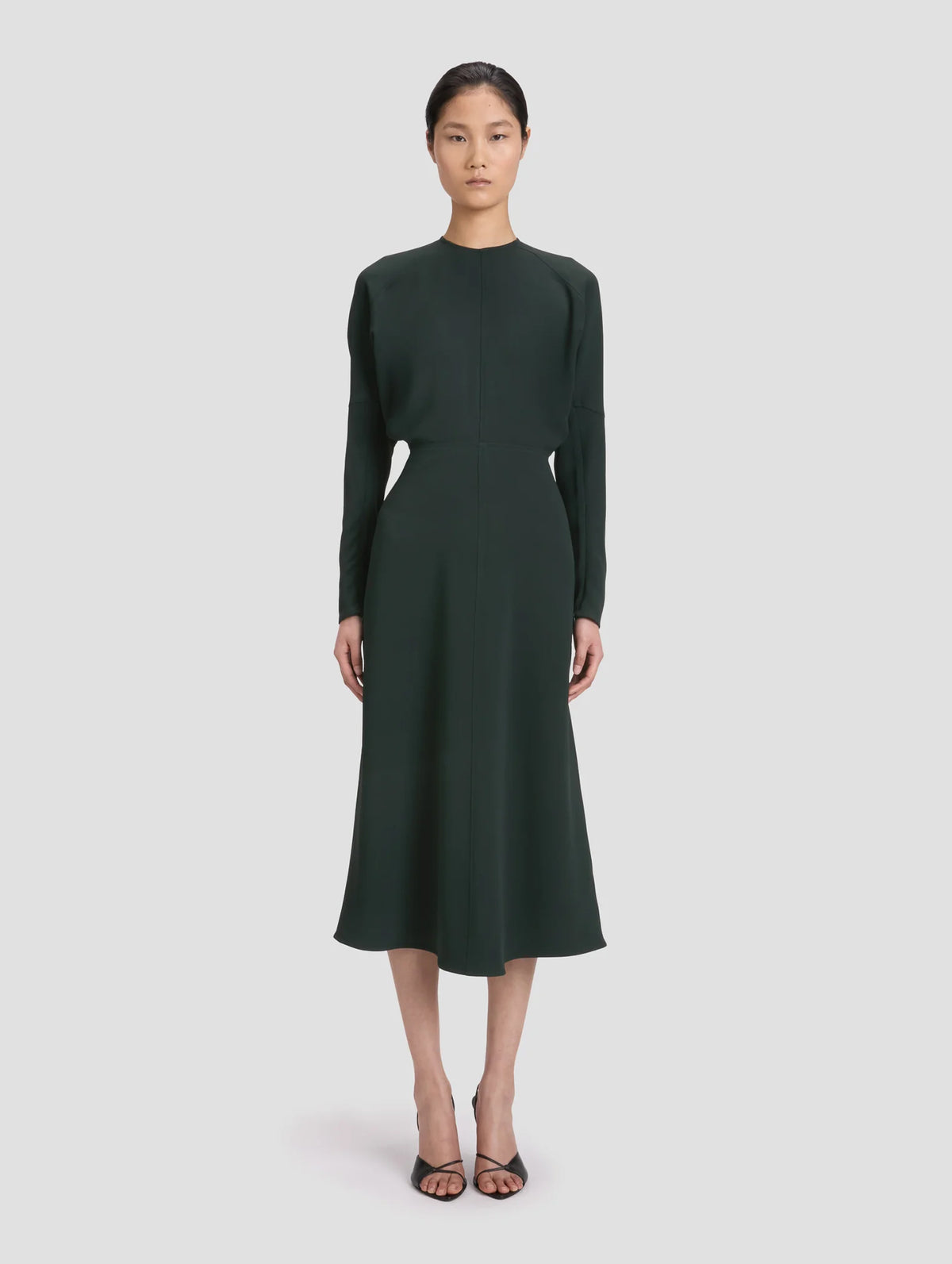 Long Sleeve Dolman Midi Dress in Dark Pine