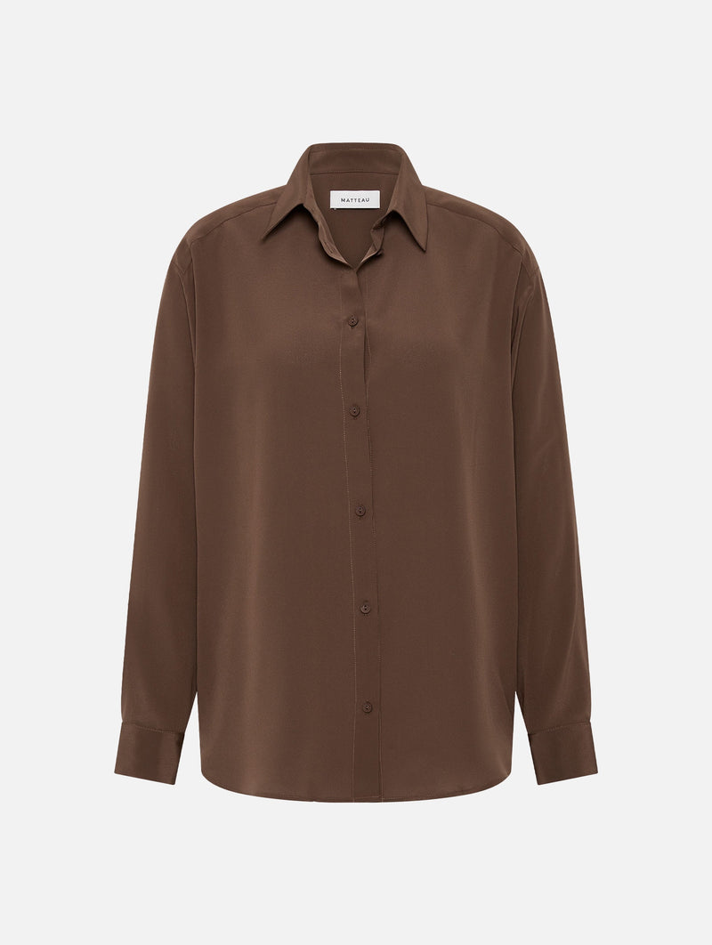 Long Sleeve Silk Shirt in Truffle