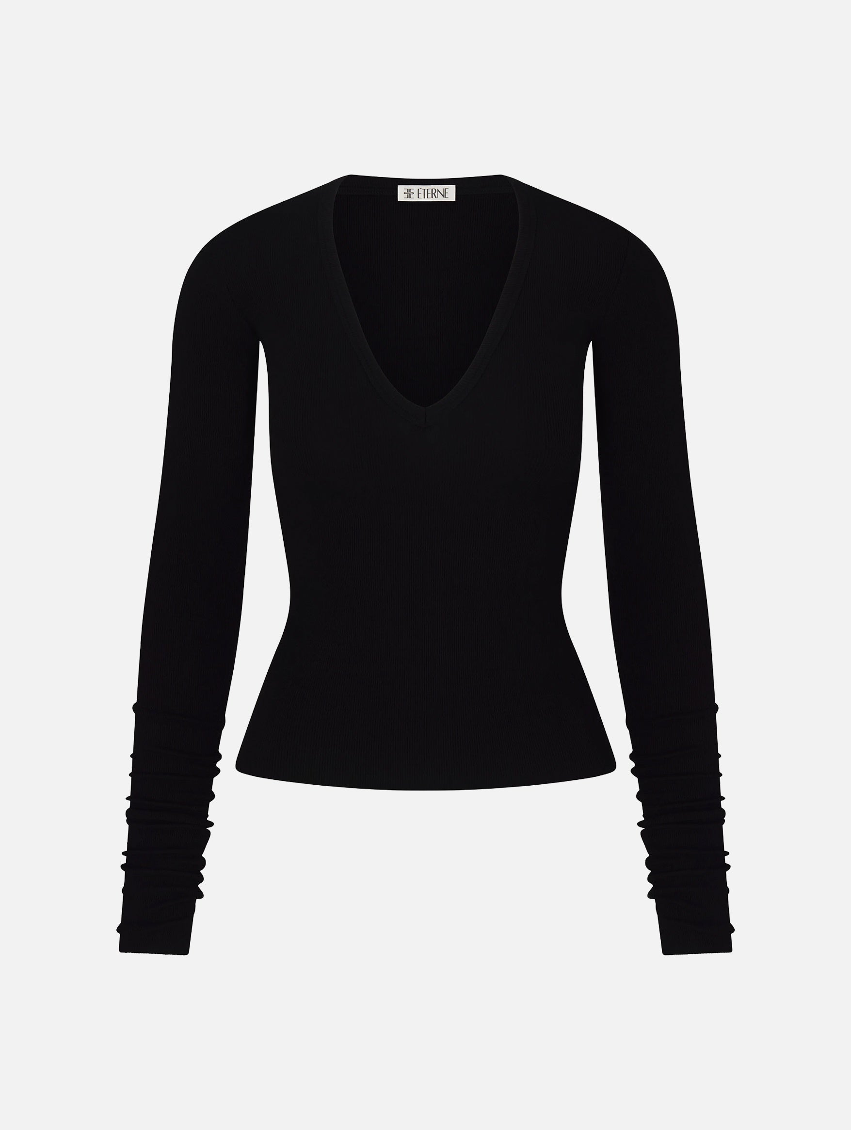 Long Sleeve V-Neck Top in Black
