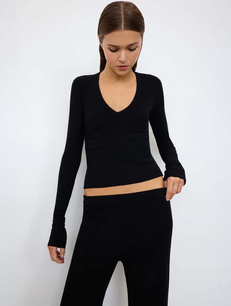 Long Sleeve V-Neck Top in Black
