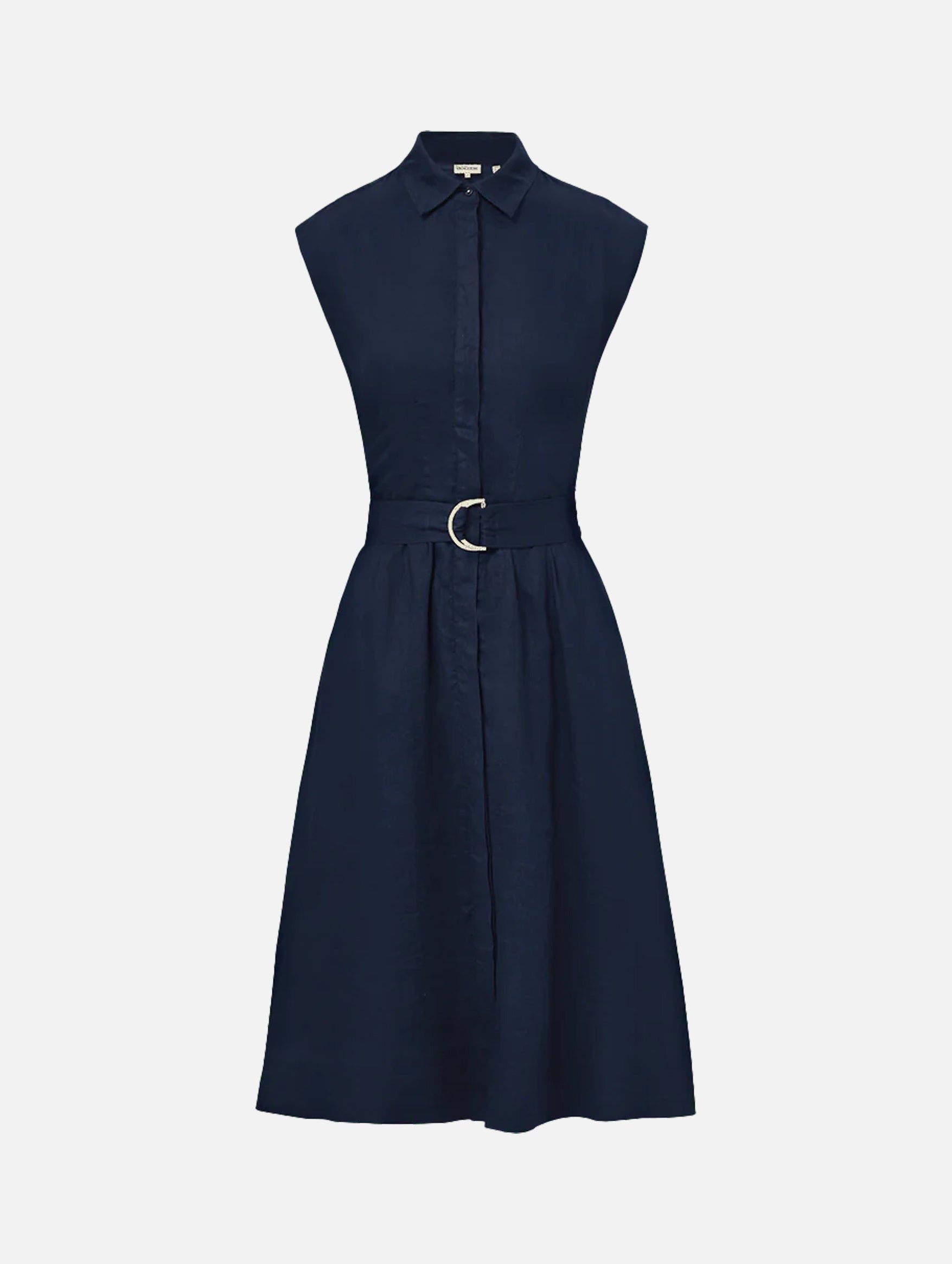 Loreta Belted Linen Dress in Navy