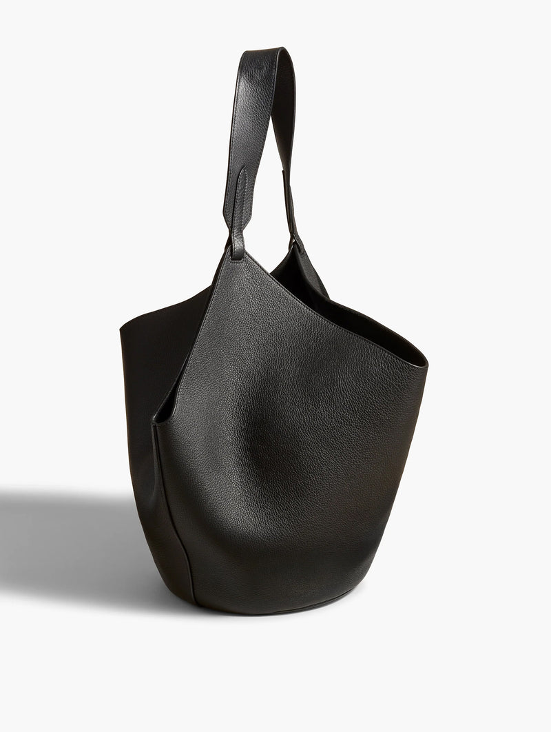 Medium Lotus Leather Tote in Black Pebbled Leather