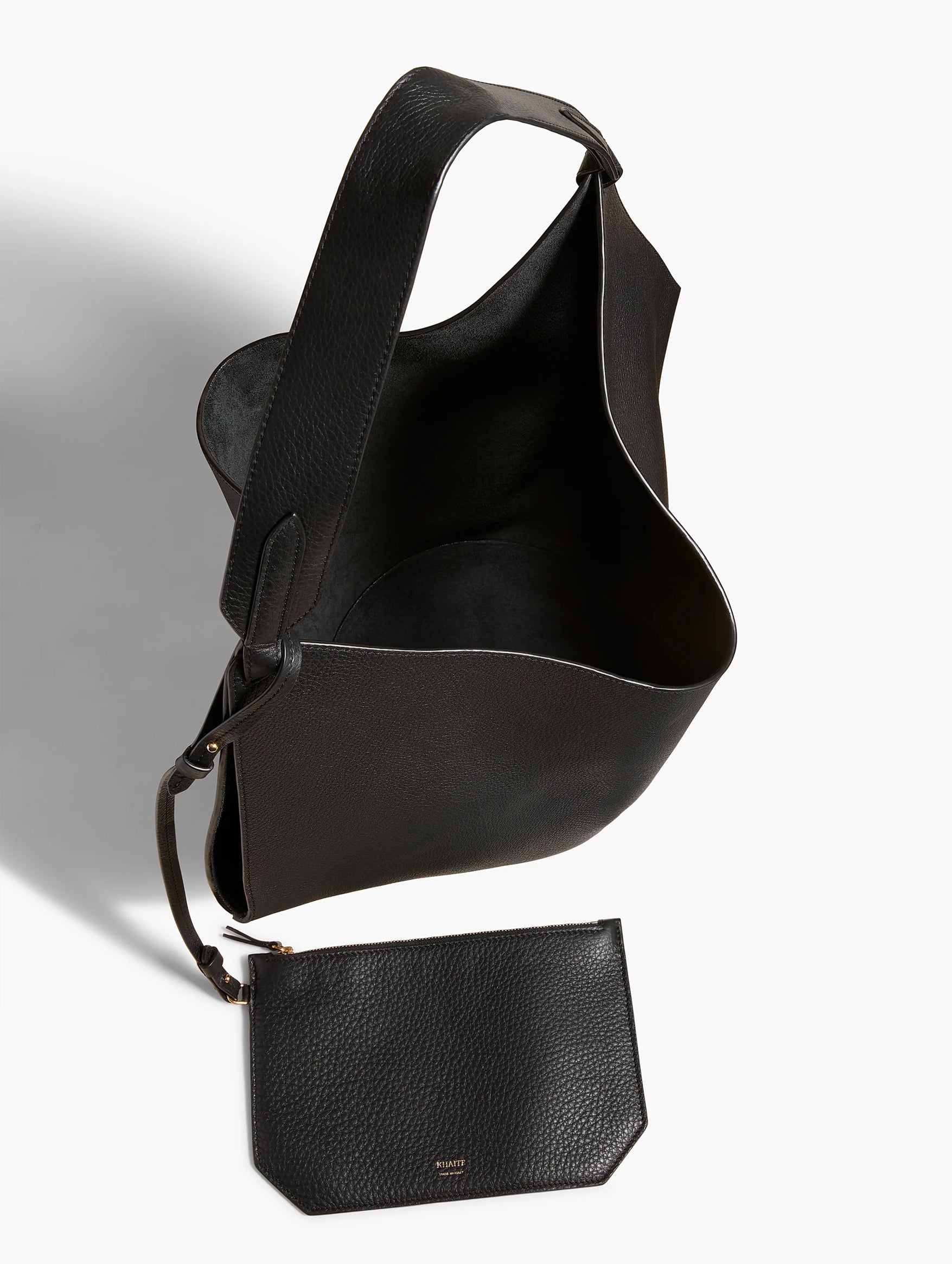 Medium Lotus Leather Tote in Black Pebbled Leather