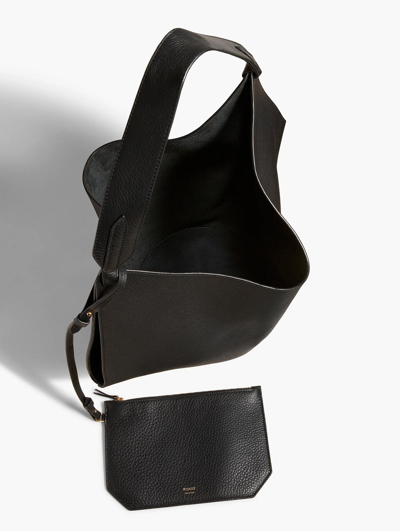 Medium Lotus Leather Tote in Black Pebbled Leather