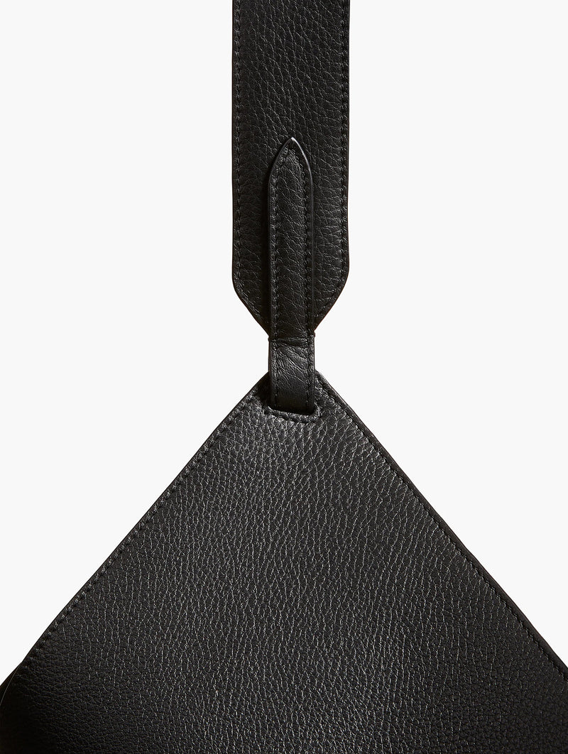 Medium Lotus Leather Tote in Black Pebbled Leather
