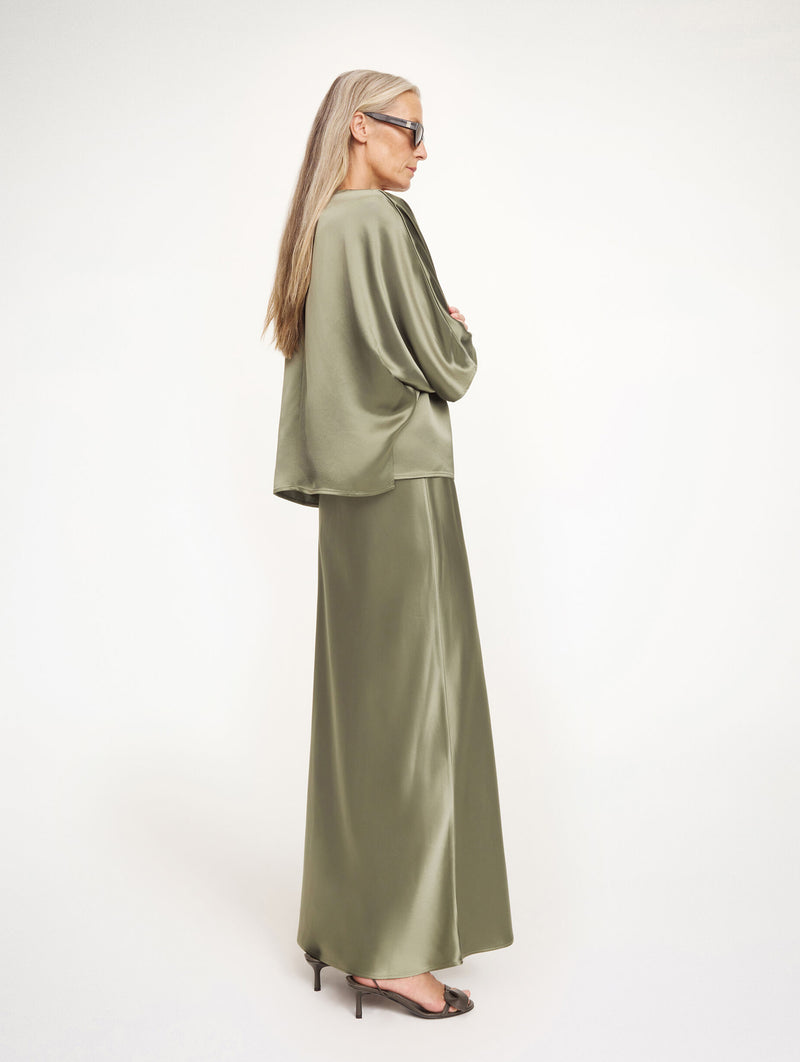 Lucia Satin Blouse in Deep Lichen Green