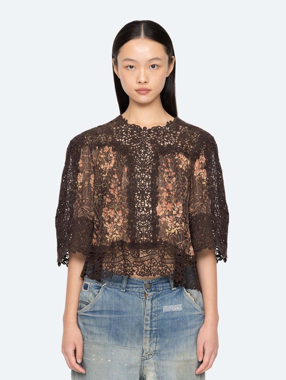 Luisa Print Short Sleeve Top in Brown