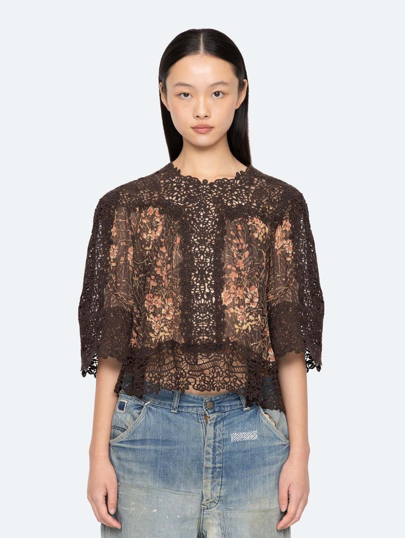 Luisa Print Short Sleeve Top in Brown