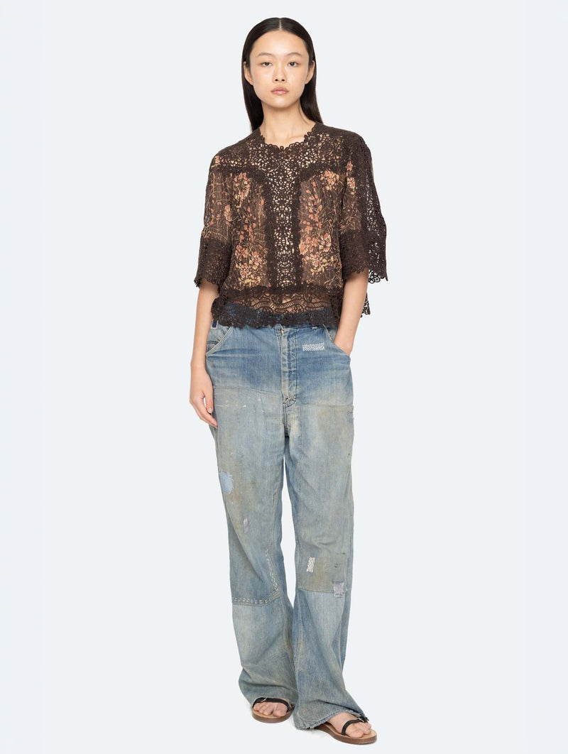 Luisa Print Short Sleeve Top in Brown