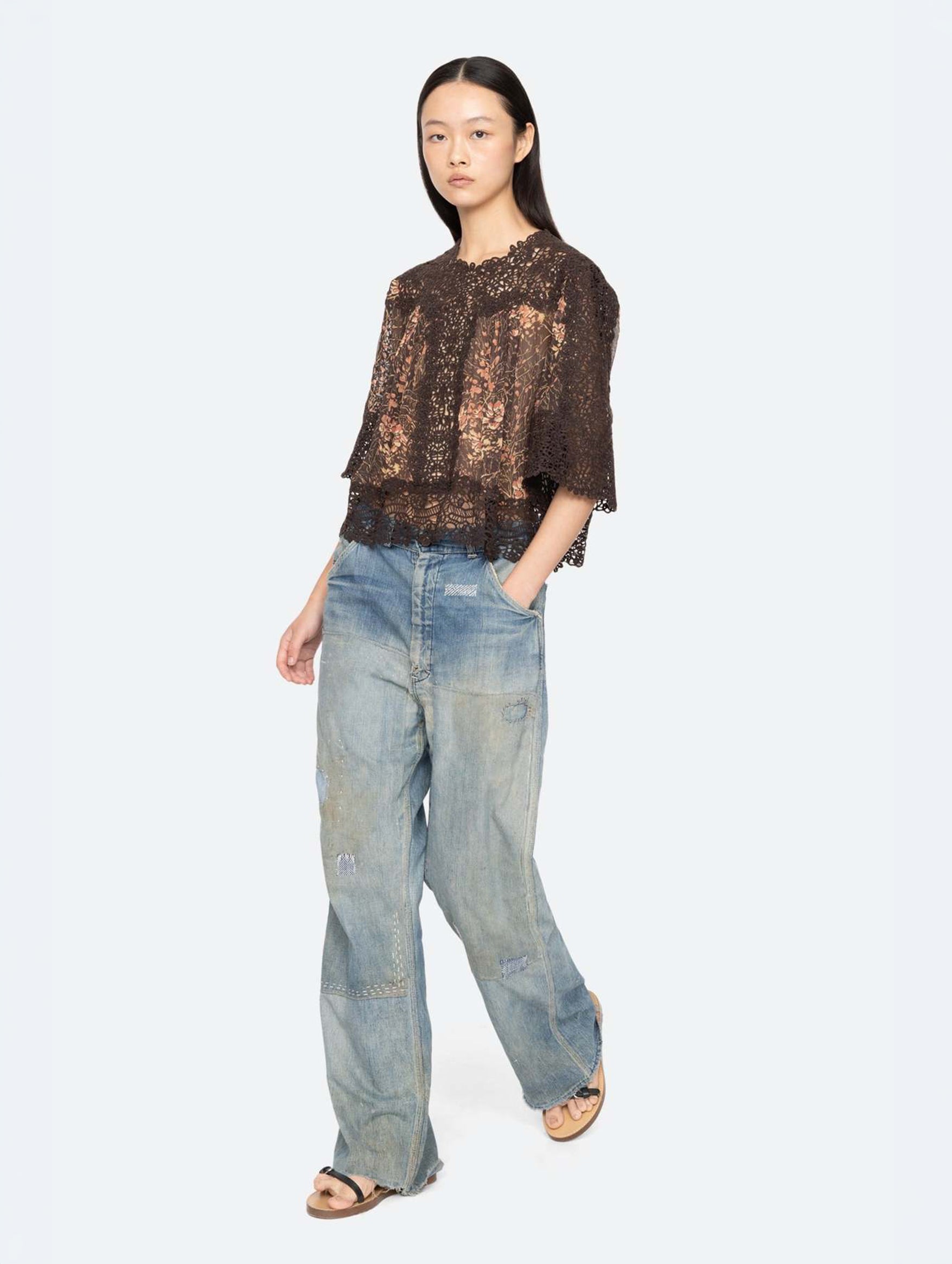 Luisa Print Short Sleeve Top in Brown