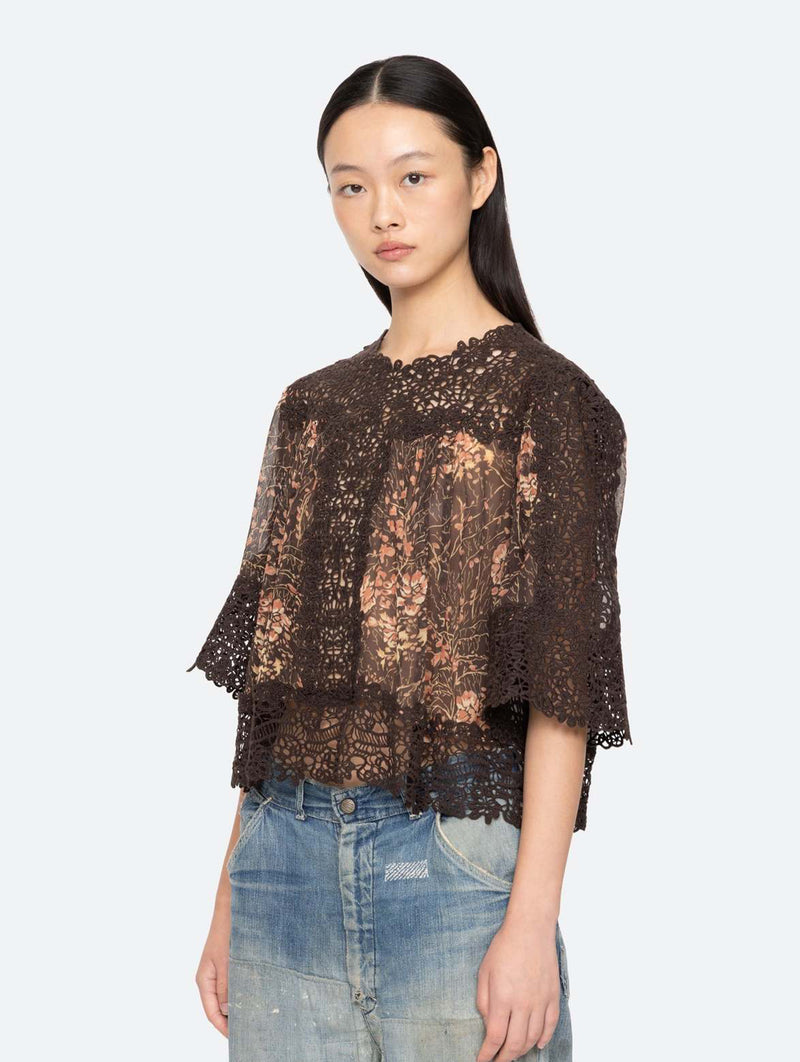 Luisa Print Short Sleeve Top in Brown