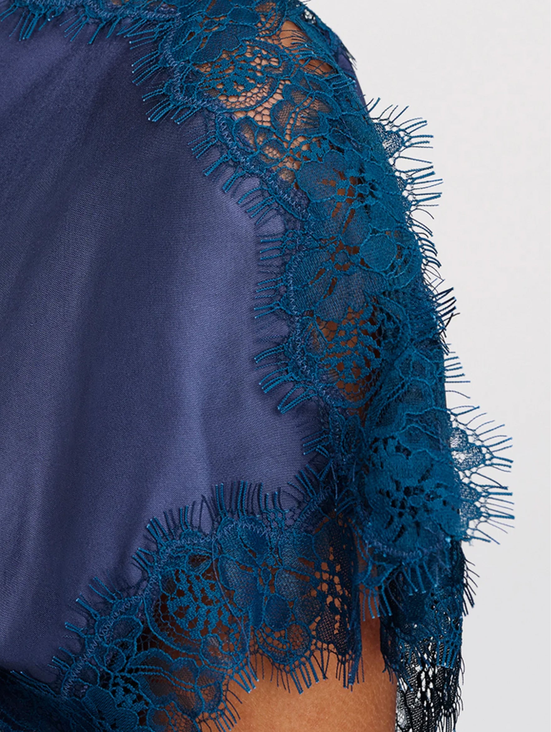Luna Satin and Lace Top in Ash Blue