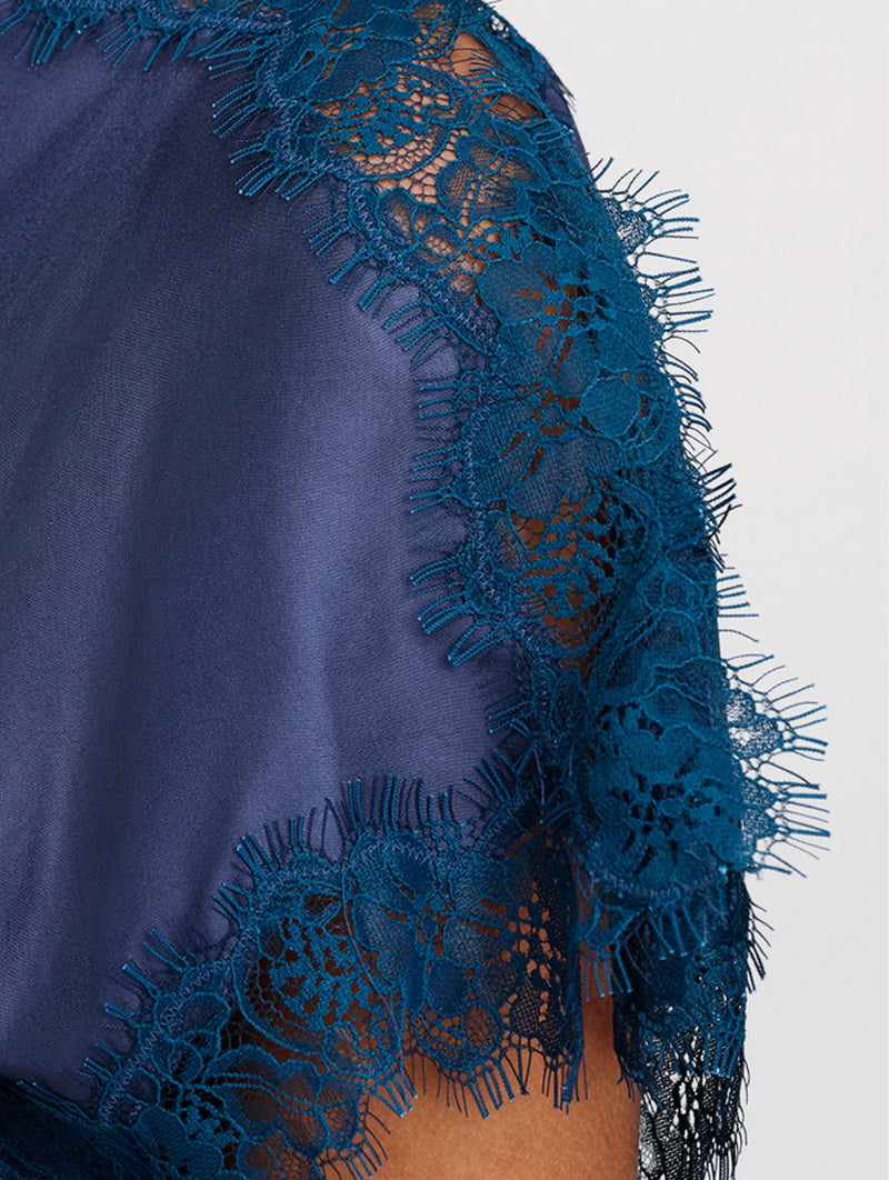 Luna Satin and Lace Top in Ash Blue