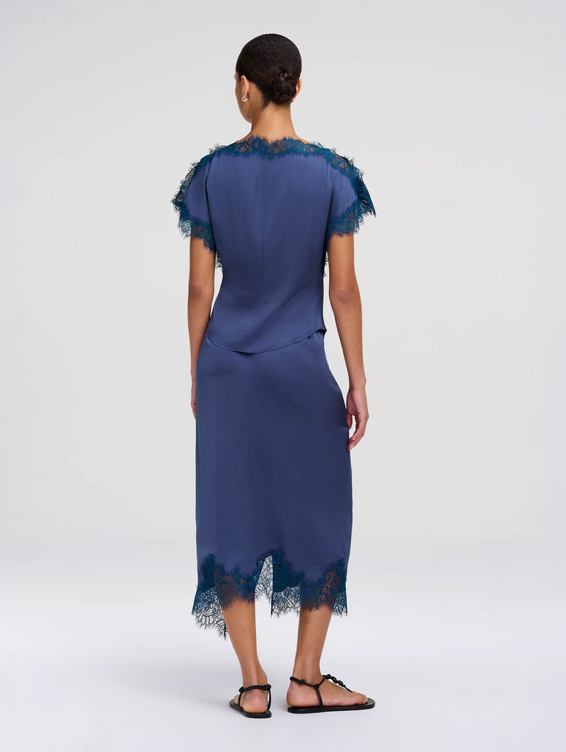 Luna Satin and Lace Top in Ash Blue