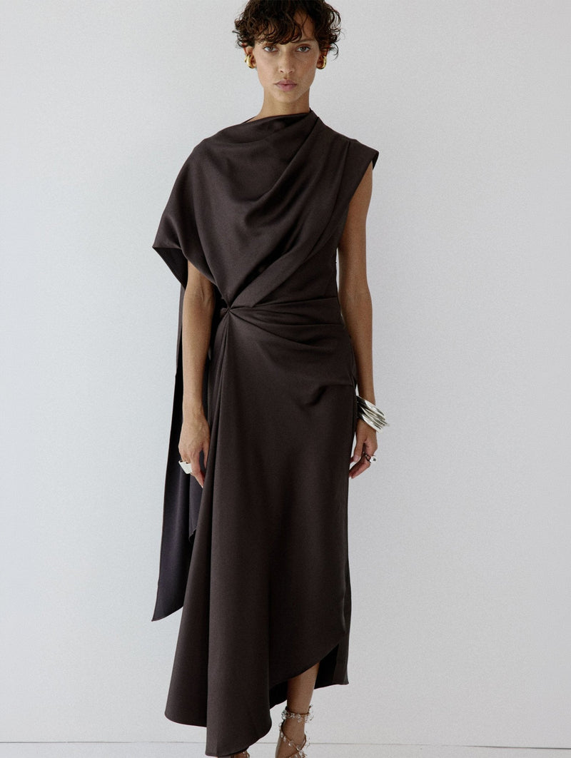 Lunessa Midi Dress in Umber Brown