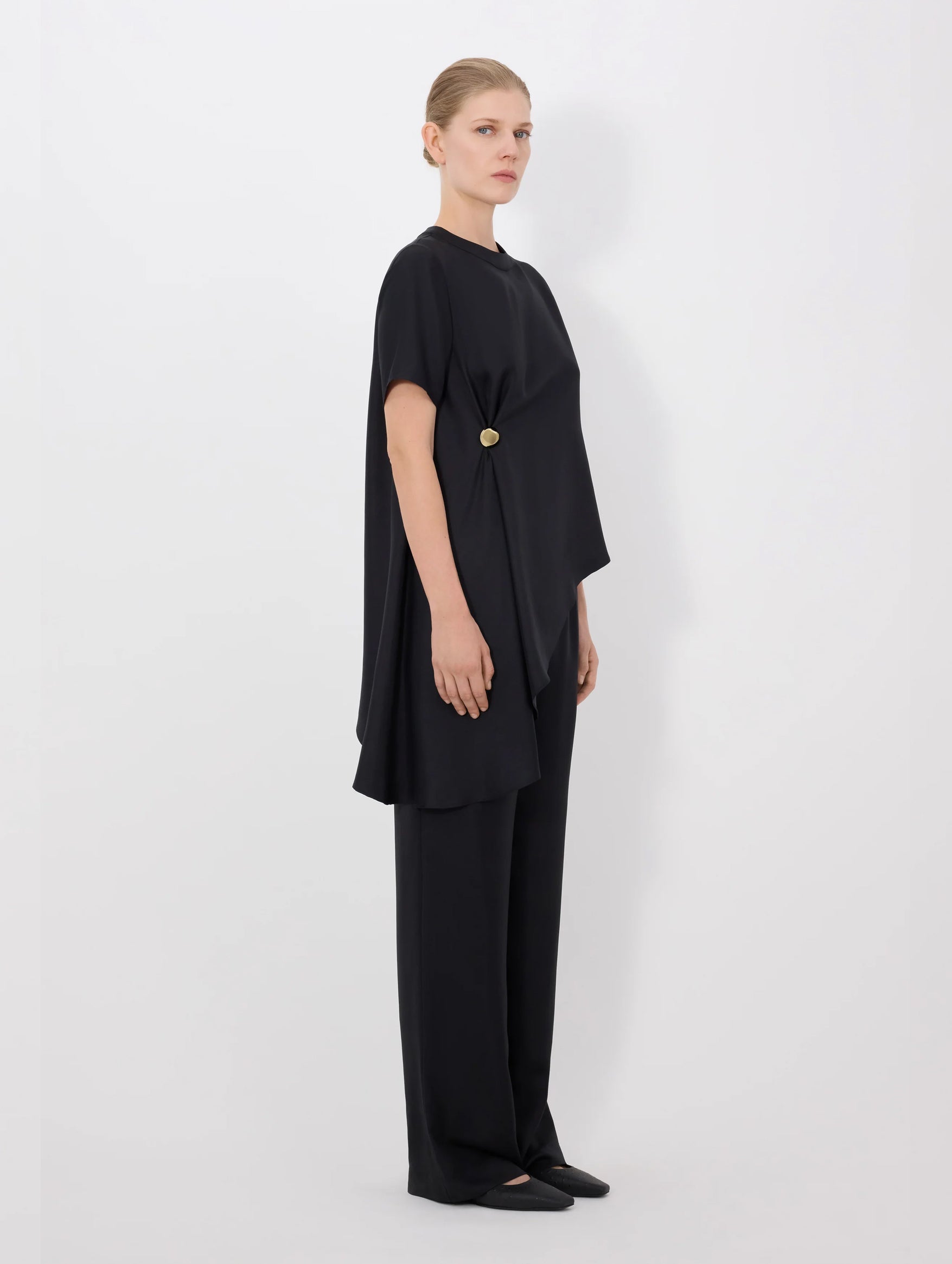 Madea Silk Draped Asymmetric Top in Black