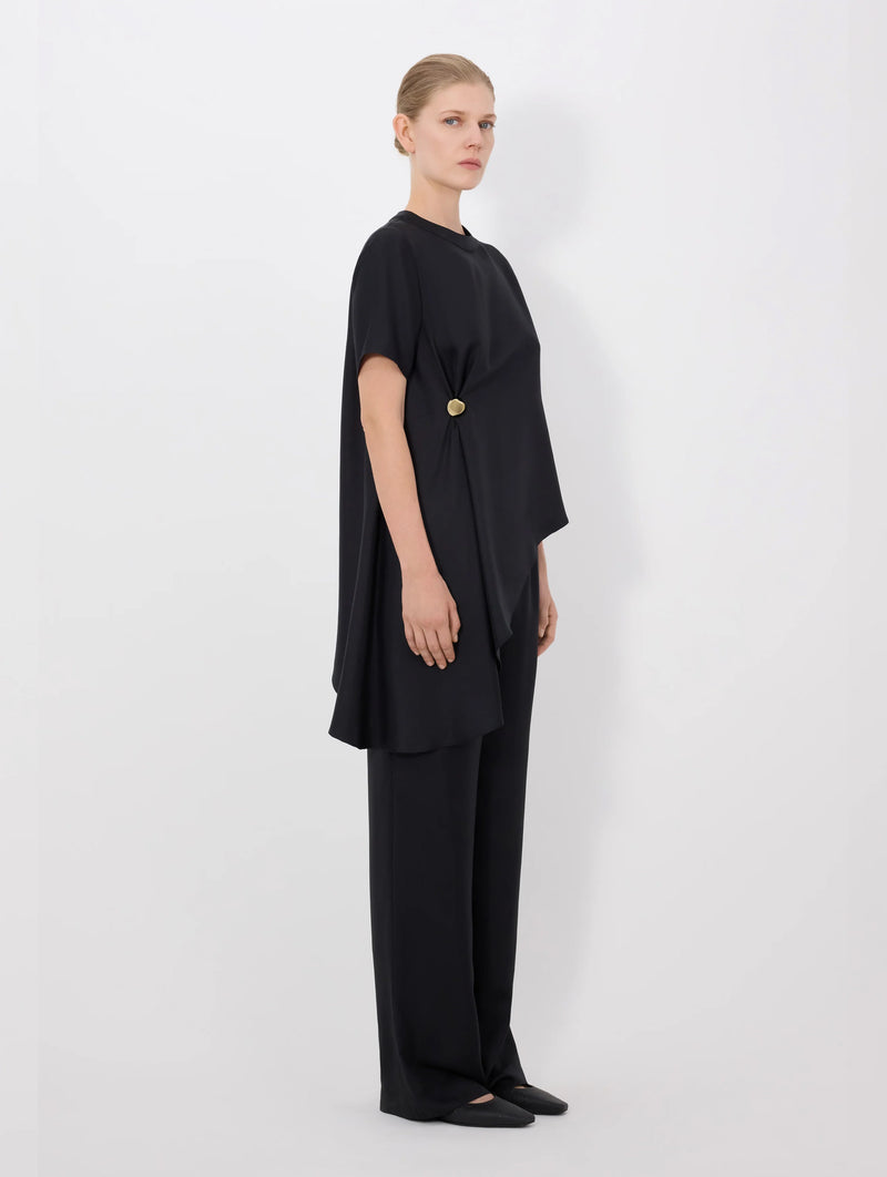 Madea Silk Draped Asymmetric Top in Black