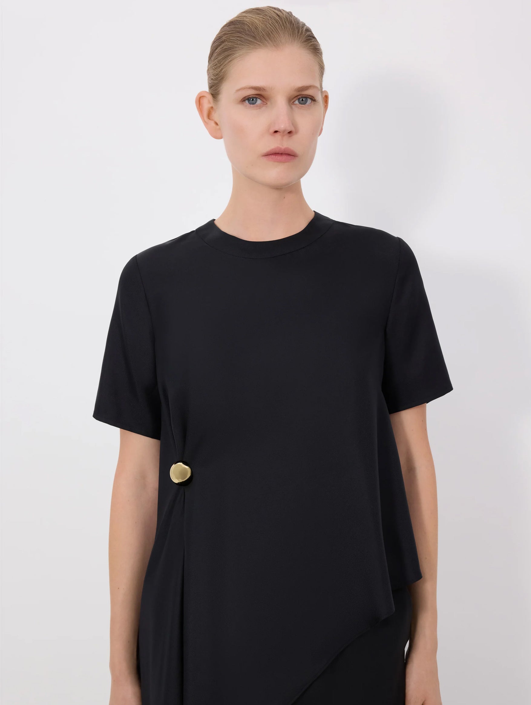 Madea Silk Draped Asymmetric Top in Black
