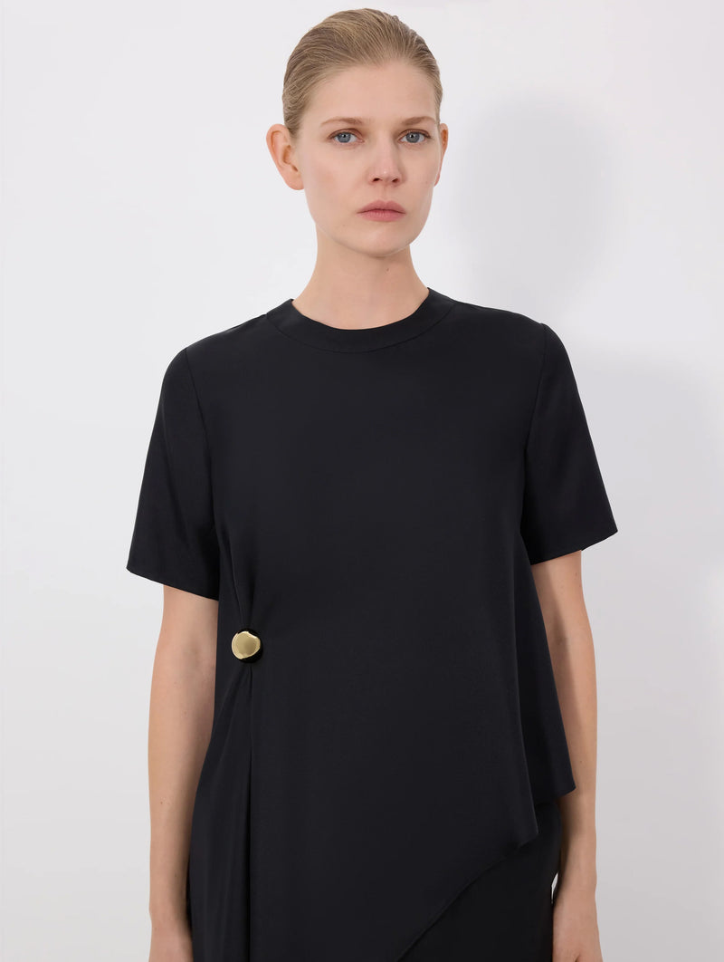 Madea Silk Draped Asymmetric Top in Black