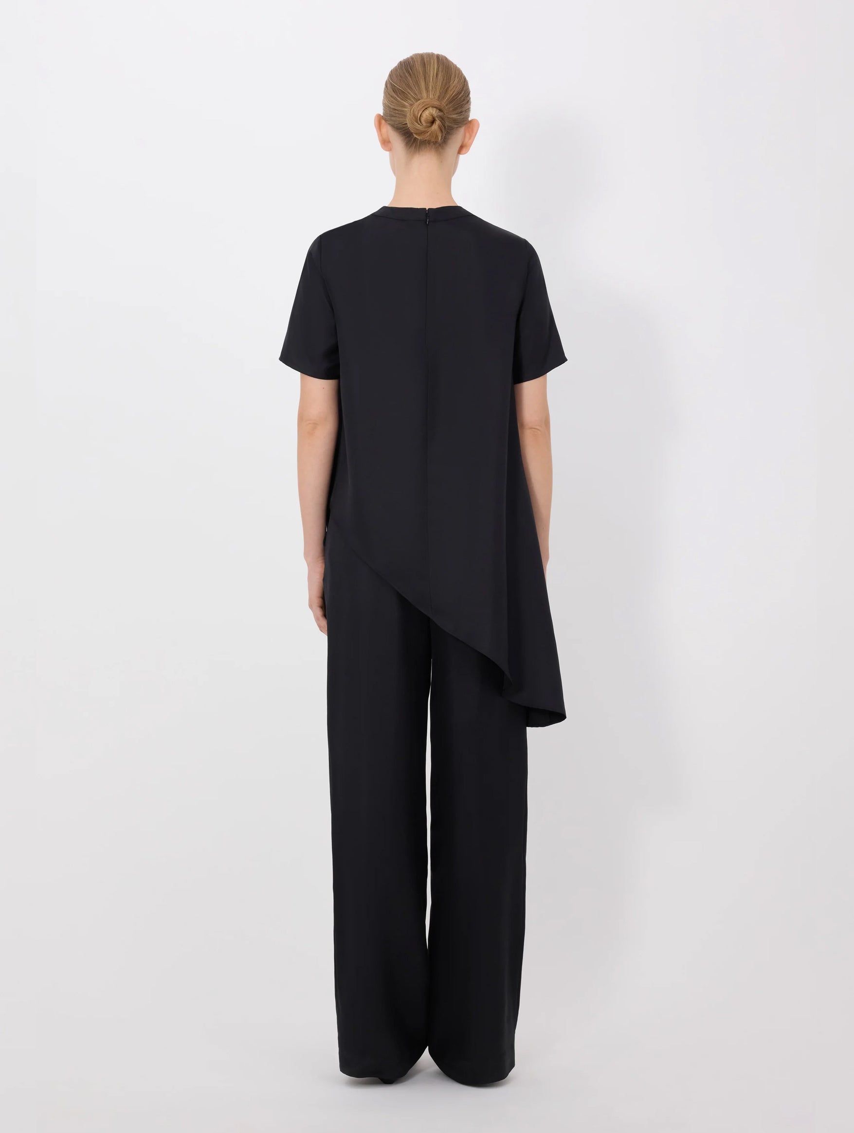 Madea Silk Draped Asymmetric Top in Black