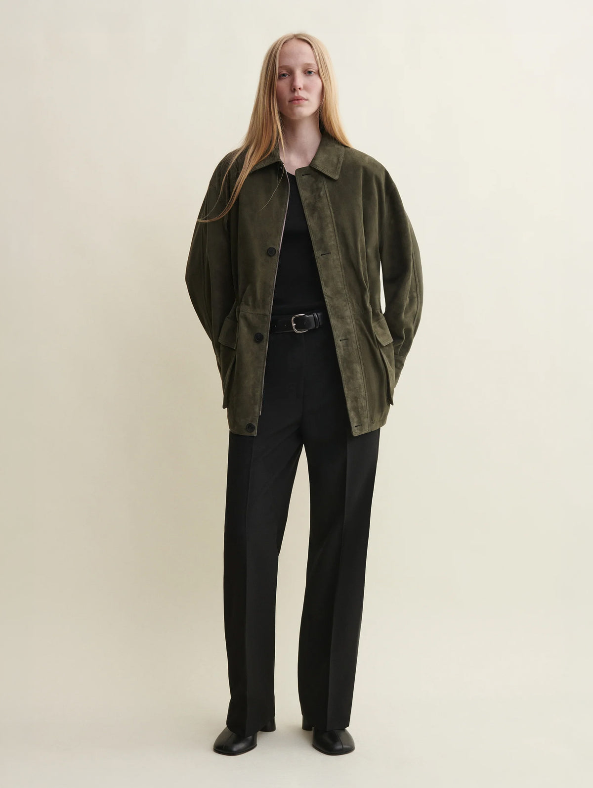 Maeve Suede Jacket in Dark Green