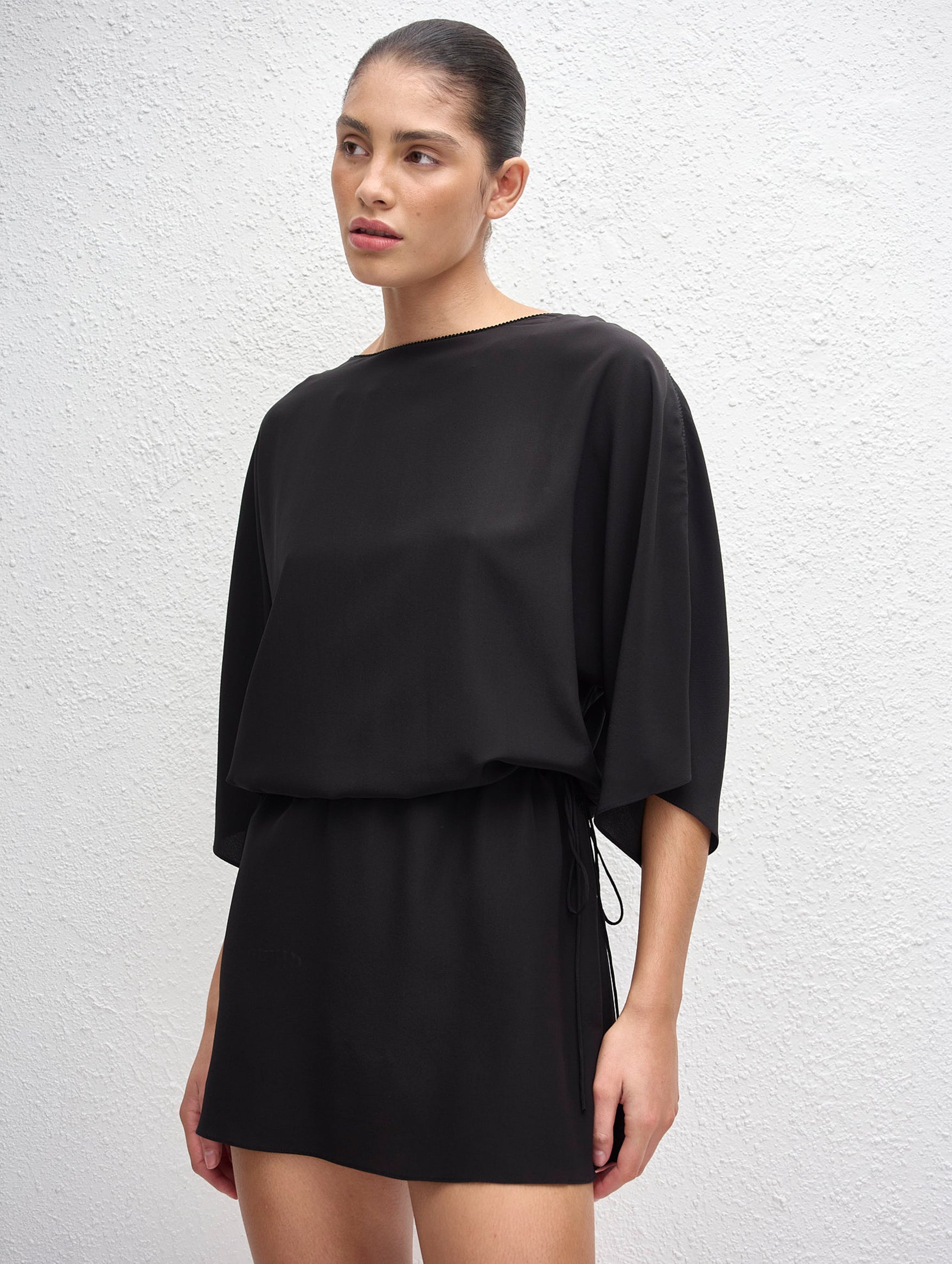 Magyar Drawcord Mini Dress in Black
