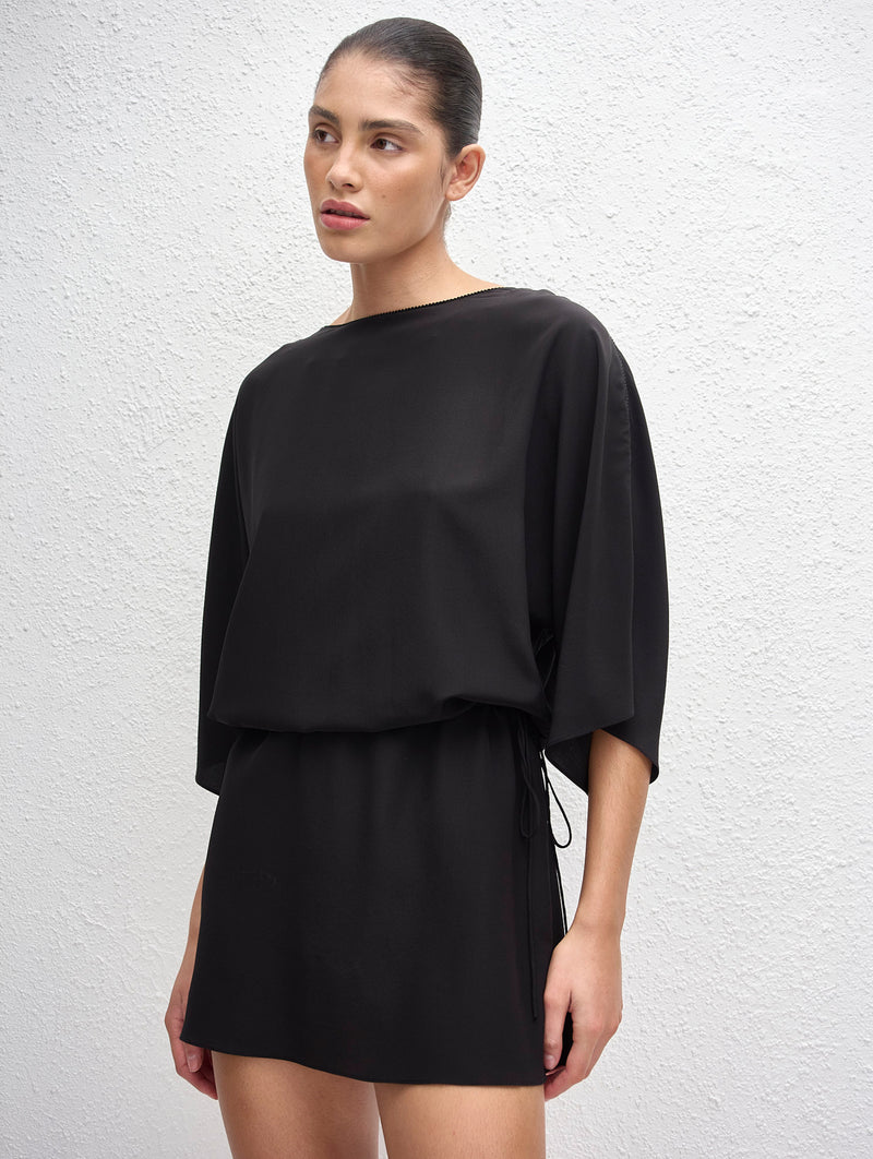 Magyar Drawcord Mini Dress in Black