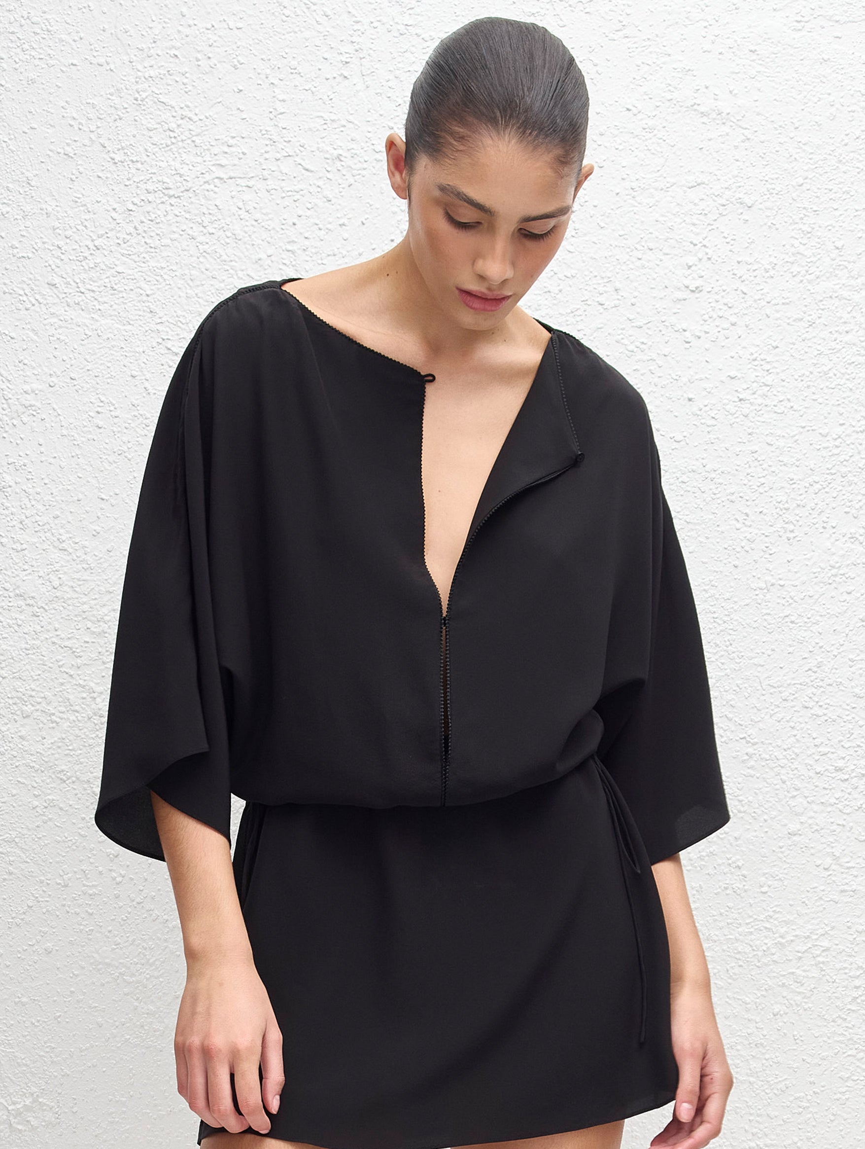 Magyar Drawcord Mini Dress in Black