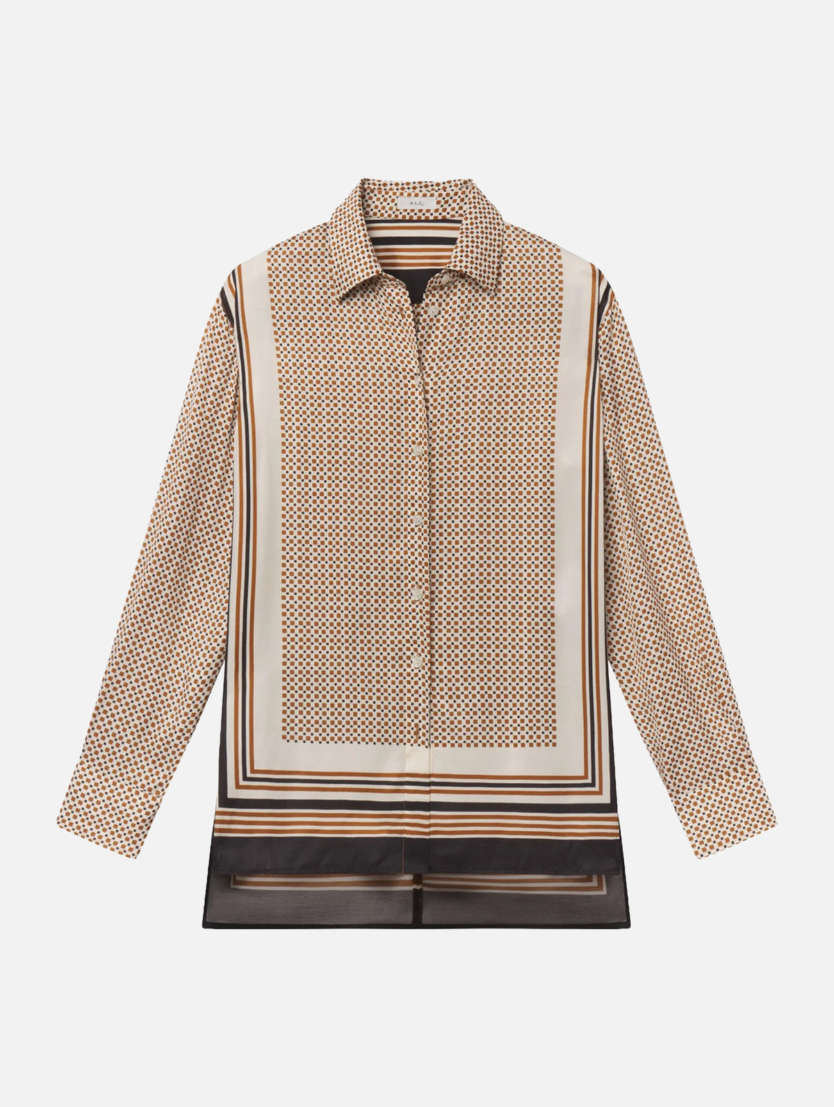 Maisie Scarf Print Shirt in Black & Caramel Dotted