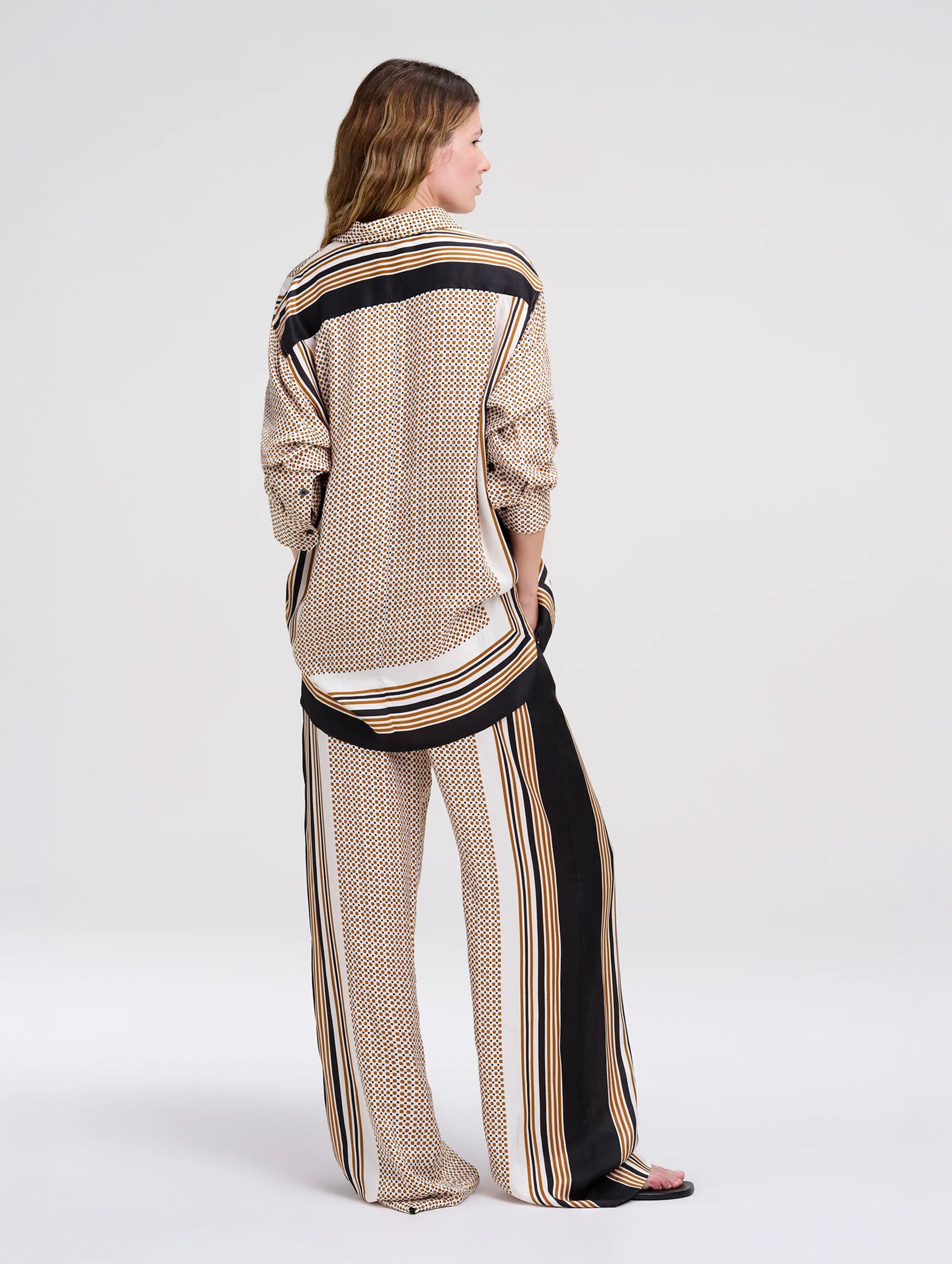 Maisie Scarf Print Shirt in Black & Caramel Dotted