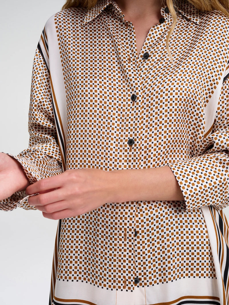 Maisie Scarf Print Shirt in Black & Caramel Dotted