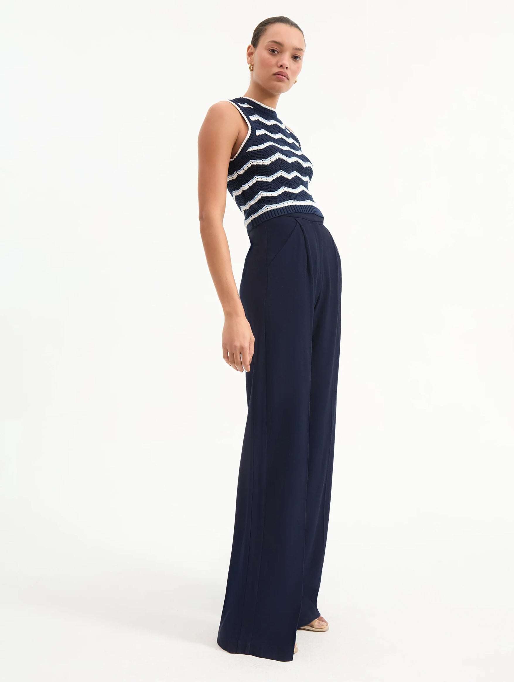 Marbeau Wide-Leg Pant in Navy