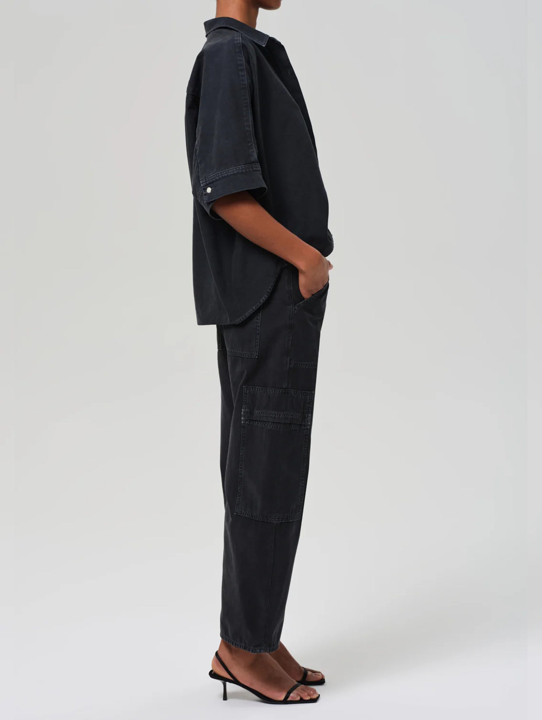 Marcelle Low Slung Easy Cargo In Washed Black