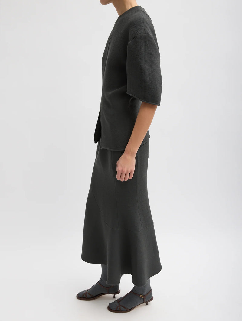 Wool Crepe Marte Fluid Skirt in Dark Grey