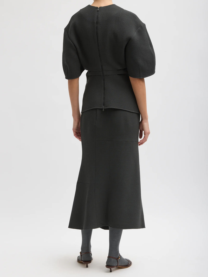 Wool Crepe Marte Fluid Skirt in Dark Grey