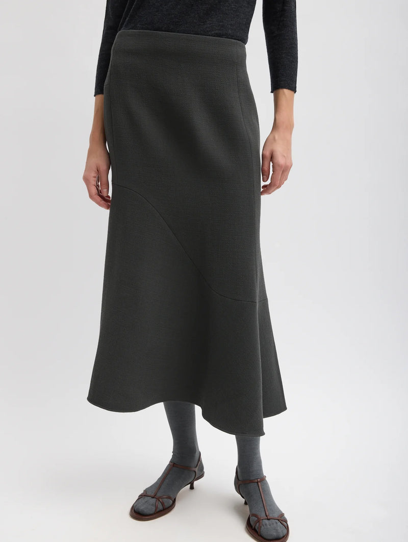 Wool Crepe Marte Fluid Skirt in Dark Grey