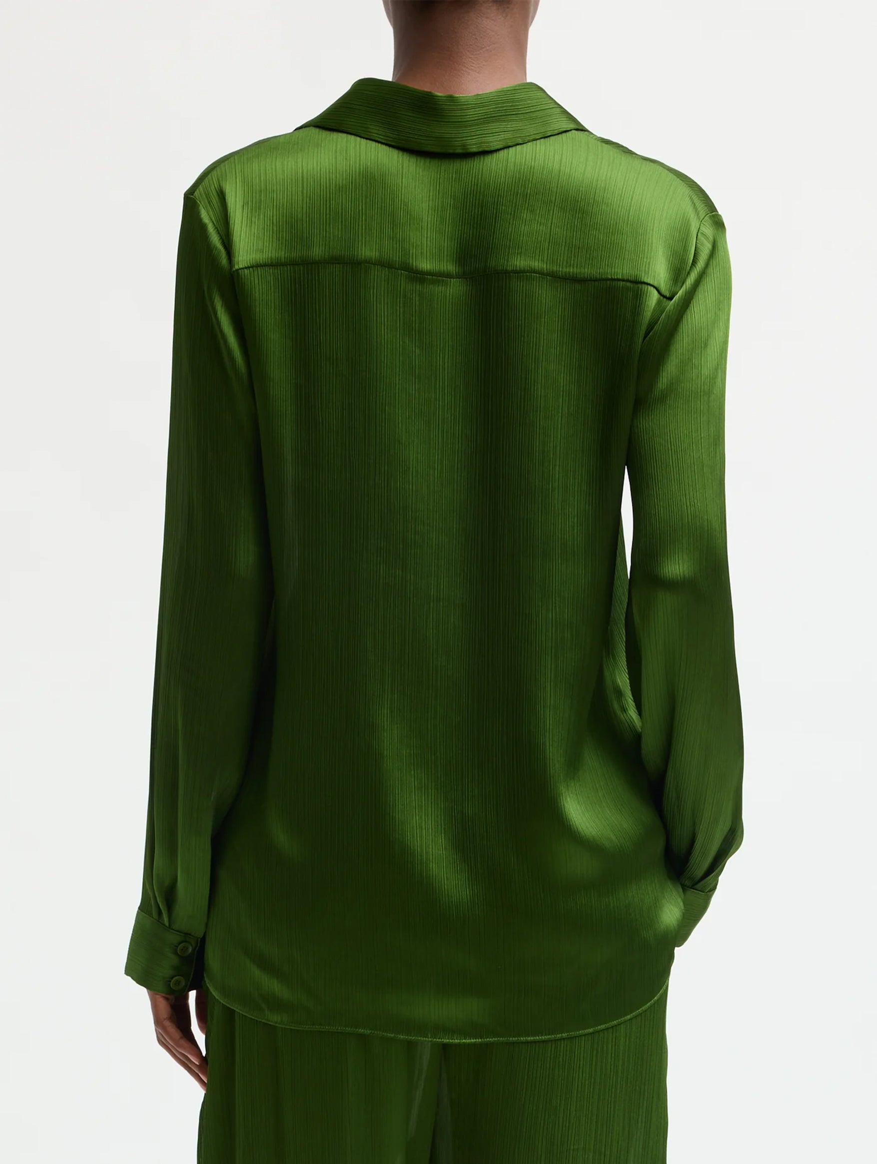 Matte Satin Plisse Slim Shirt in Green