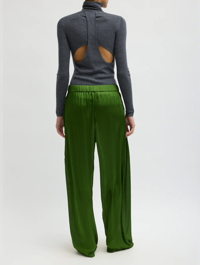 Matte Satin Plisse Winslow Pant in Green